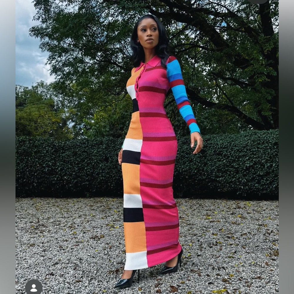 Fashion Nova Peri Colorful Button Up Striped Knit Long Sleeve Maxi Dress Sz 1XL - Picture 9 of 17